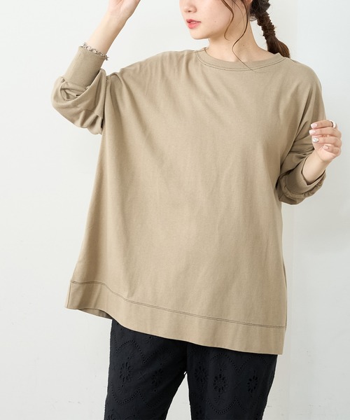 PUAL CE CIN（ピュアルセシン）の「【WEB限定】バックロゴプリント配色ステッチプルオーバー（Tシャツ/カットソー・レディース・ベージュ/グリーン/チャコール/ナチュラル・FREE）」の12枚目の写真