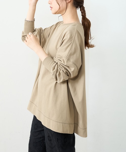 PUAL CE CIN（ピュアルセシン）の「【WEB限定】バックロゴプリント配色ステッチプルオーバー（Tシャツ/カットソー・レディース・ベージュ/グリーン/チャコール/ナチュラル・FREE）」の13枚目の写真