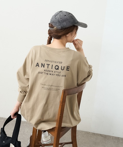 PUAL CE CIN（ピュアルセシン）の「【WEB限定】バックロゴプリント配色ステッチプルオーバー（Tシャツ/カットソー・レディース・ベージュ/グリーン/チャコール/ナチュラル・FREE）」の10枚目の写真