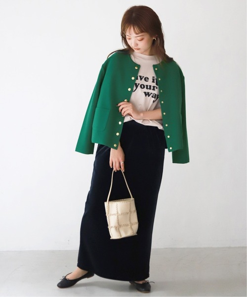 SLOBE IENA（スローブイエナ）の「ダブルフェイスクルージャケット【手洗い可能】◆（ノーカラージャケット・レディース・グリーン・FREE）」の11枚目の写真