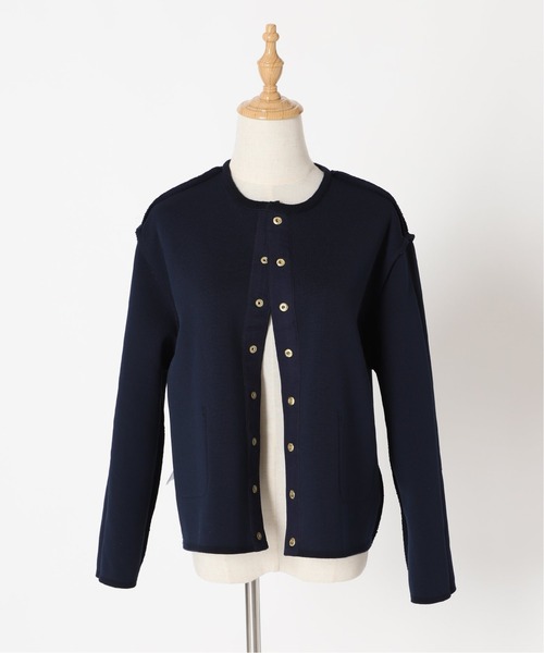 SLOBE IENA（スローブイエナ）の「ダブルフェイスクルージャケット【手洗い可能】◆（ノーカラージャケット・レディース・グリーン・FREE）」の4枚目の写真