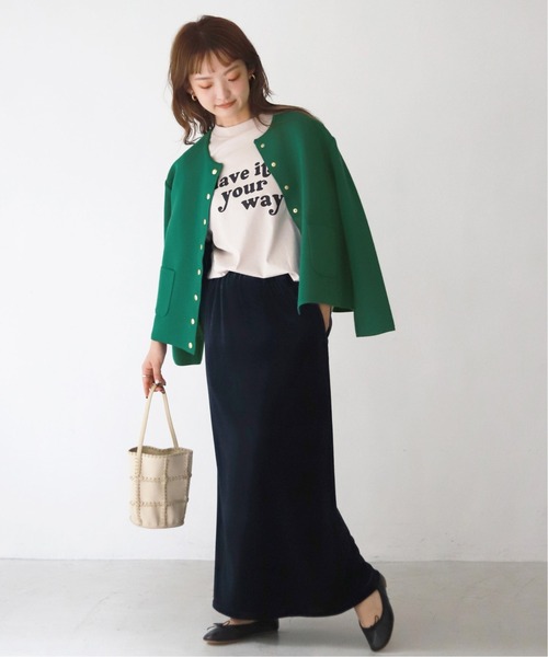 SLOBE IENA（スローブイエナ）の「ダブルフェイスクルージャケット【手洗い可能】◆（ノーカラージャケット・レディース・グリーン・FREE）」の14枚目の写真