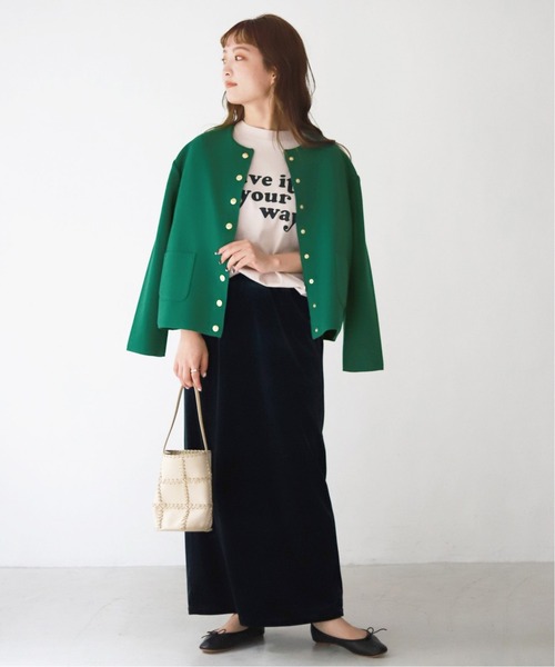 SLOBE IENA（スローブイエナ）の「ダブルフェイスクルージャケット【手洗い可能】◆（ノーカラージャケット・レディース・グリーン・FREE）」の20枚目の写真