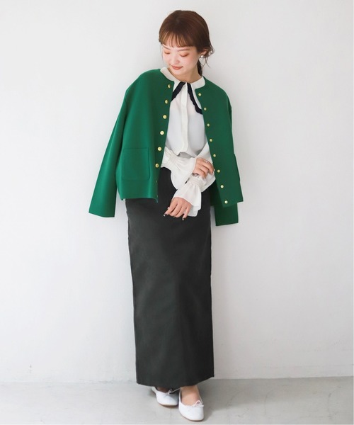 SLOBE IENA（スローブイエナ）の「ダブルフェイスクルージャケット【手洗い可能】◆（ノーカラージャケット・レディース・グリーン・FREE）」の12枚目の写真