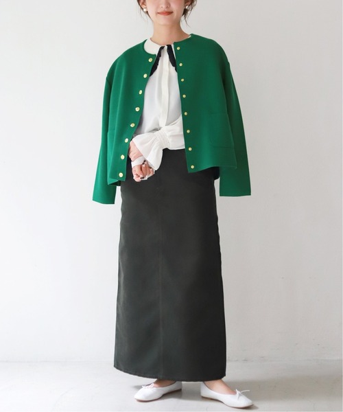 SLOBE IENA（スローブイエナ）の「ダブルフェイスクルージャケット【手洗い可能】◆（ノーカラージャケット・レディース・グリーン・FREE）」の17枚目の写真