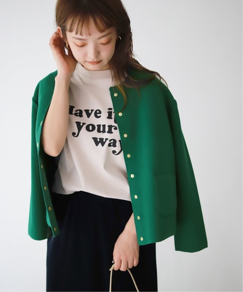 SLOBE IENA（スローブイエナ）の「ダブルフェイスクルージャケット【手洗い可能】◆（ノーカラージャケット・レディース・グリーン・FREE）」の8枚目の写真