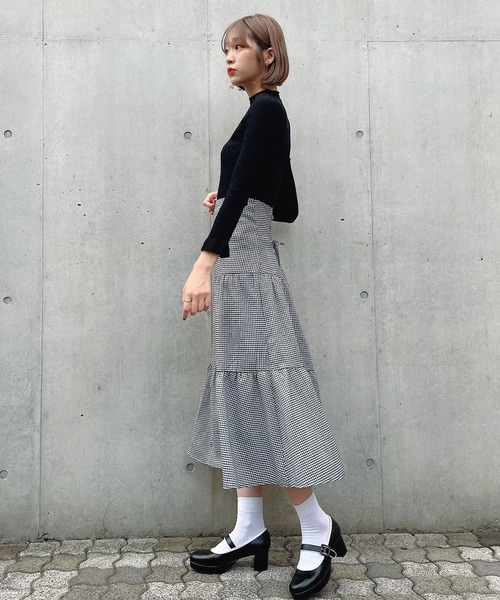Voyage titty&Co.PETIT（ボヤージュティティアンドコープチ）の「【Voyage titty&Co. PETIT】バックスピンドルチェックスカート（スカート・レディース・ブラック・SMALL/MEDIUM）」の8枚目の写真