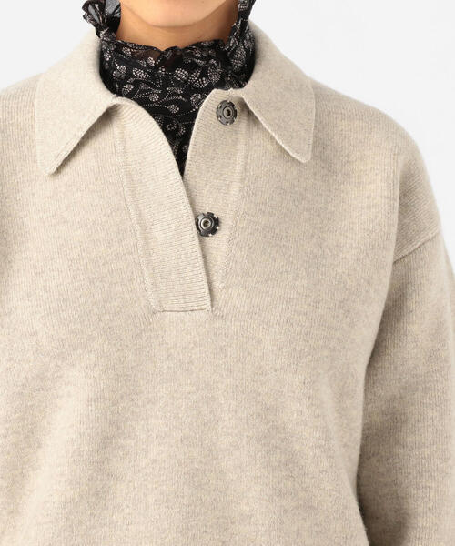 ISABEL MARANT（イザベルマラン）の「ISABEL MARANT ETOILE LARK ポロカラーロングスリーブプルオーバー（ニット/セーター・レディース・ライトグレー/ブラック/カーキ・36/34）」の5枚目の写真