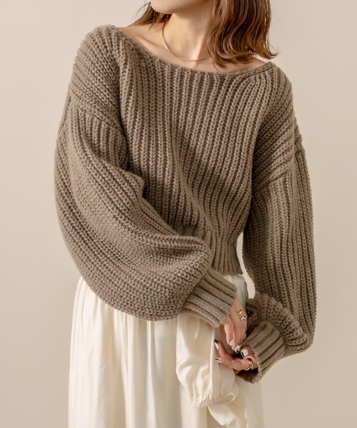 mline（エムライン）の「[mline] WEB限定  2WAYリボンショートニット（ニット/セーター・レディース・ベージュ/ブラウン/アイボリー・FREE）」の3枚目の写真