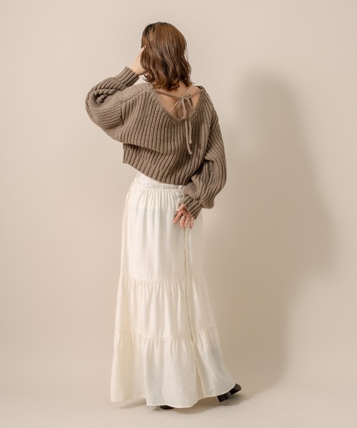 mline（エムライン）の「[mline] WEB限定  2WAYリボンショートニット（ニット/セーター・レディース・ベージュ/ブラウン/アイボリー・FREE）」の4枚目の写真
