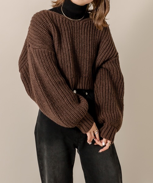 mline（エムライン）の「[mline] WEB限定  2WAYリボンショートニット（ニット/セーター・レディース・ベージュ/ブラウン/アイボリー・FREE）」の6枚目の写真