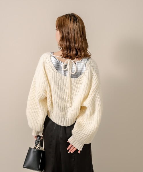 mline（エムライン）の「[mline] WEB限定  2WAYリボンショートニット（ニット/セーター・レディース・ベージュ/ブラウン/アイボリー・FREE）」の7枚目の写真