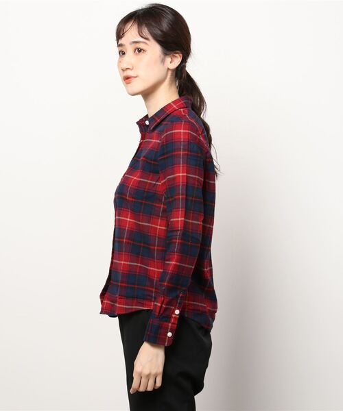 GIORDANO（ジョルダーノ）の「コットン長袖チェックフランネルシャツ（シャツ/ブラウス・レディース・レッド/ピンク/ブラウン・SMALL/X-LARGE/MEDIUM/LARGE）」の4枚目の写真