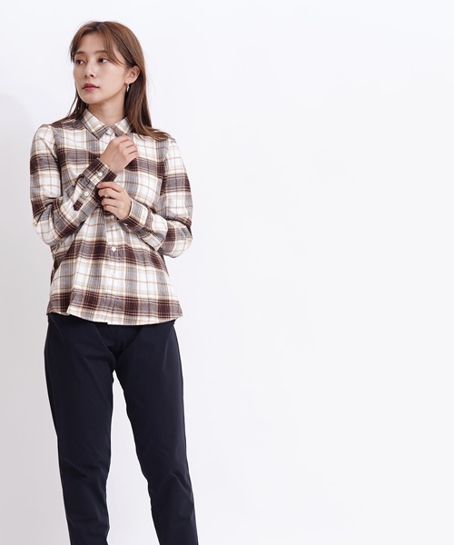 GIORDANO（ジョルダーノ）の「コットン長袖チェックフランネルシャツ（シャツ/ブラウス・レディース・レッド/ピンク/ブラウン・SMALL/X-LARGE/MEDIUM/LARGE）」の7枚目の写真