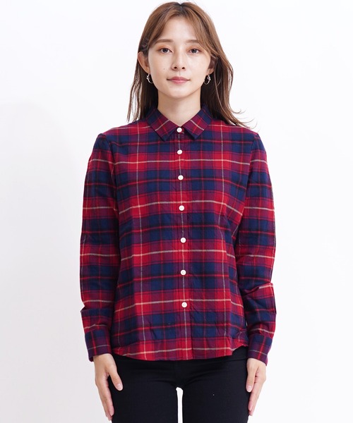 GIORDANO（ジョルダーノ）の「コットン長袖チェックフランネルシャツ（シャツ/ブラウス・レディース・レッド/ピンク/ブラウン・SMALL/X-LARGE/MEDIUM/LARGE）」の15枚目の写真