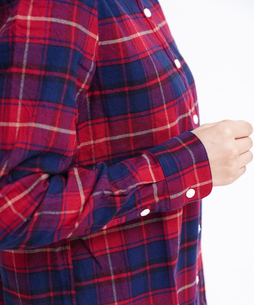 GIORDANO（ジョルダーノ）の「コットン長袖チェックフランネルシャツ（シャツ/ブラウス・レディース・レッド/ピンク/ブラウン・SMALL/X-LARGE/MEDIUM/LARGE）」の18枚目の写真
