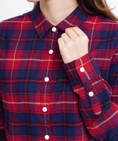GIORDANO（ジョルダーノ）の「コットン長袖チェックフランネルシャツ（シャツ/ブラウス・レディース・レッド/ピンク/ブラウン・SMALL/X-LARGE/MEDIUM/LARGE）」の19枚目の写真