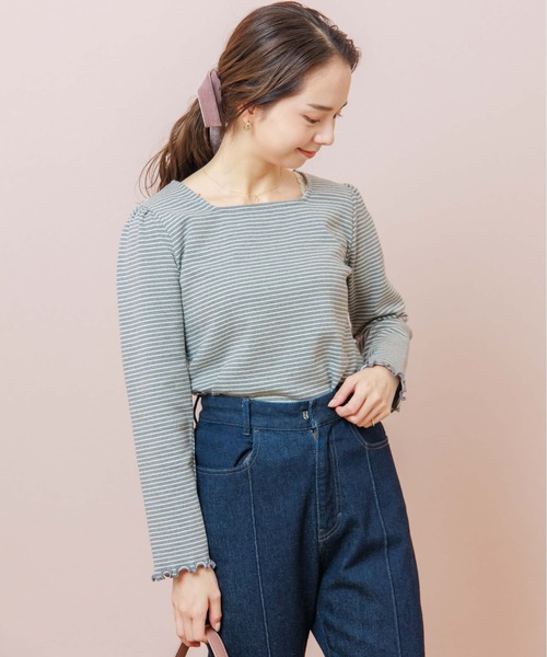 flower（フラワー）の「スクエアボーダートップ（Tシャツ/カットソー・レディース・グレー/アイボリー・FREE）」の13枚目の写真