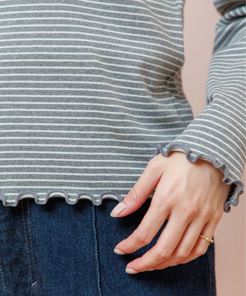 flower（フラワー）の「スクエアボーダートップ（Tシャツ/カットソー・レディース・グレー/アイボリー・FREE）」の12枚目の写真