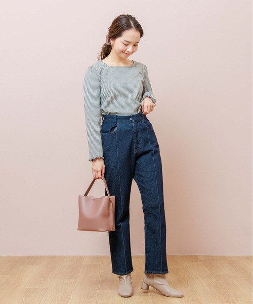 flower（フラワー）の「スクエアボーダートップ（Tシャツ/カットソー・レディース・グレー/アイボリー・FREE）」の10枚目の写真