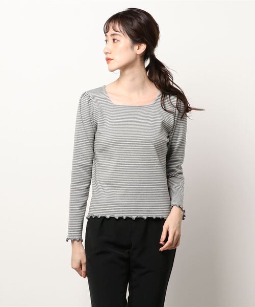 flower（フラワー）の「スクエアボーダートップ（Tシャツ/カットソー・レディース・グレー/アイボリー・FREE）」の6枚目の写真