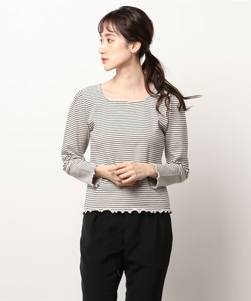 flower（フラワー）の「スクエアボーダートップ（Tシャツ/カットソー・レディース・グレー/アイボリー・FREE）」の5枚目の写真