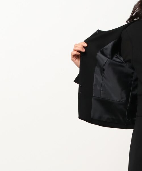 【喪服】ノーカラージャケット×シフォン袖ボレロ風前開きワンピースブラックフォーマルアンサンブル