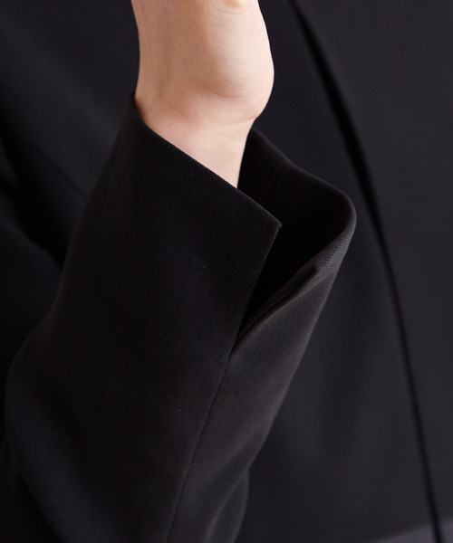 【喪服】ノーカラージャケット×シフォン袖ボレロ風前開きワンピースブラックフォーマルアンサンブル