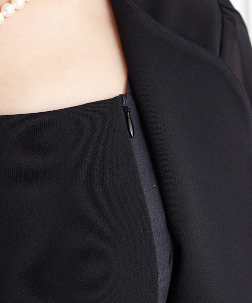 【喪服】ノーカラージャケット×シフォン袖ボレロ風前開きワンピースブラックフォーマルアンサンブル