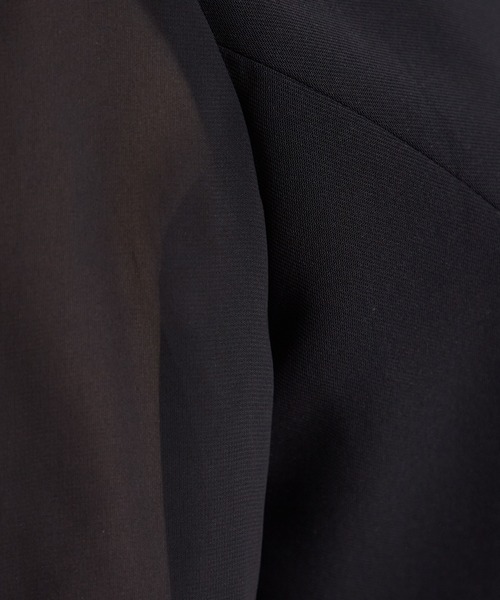 【喪服】ノーカラージャケット×シフォン袖ボレロ風前開きワンピースブラックフォーマルアンサンブル