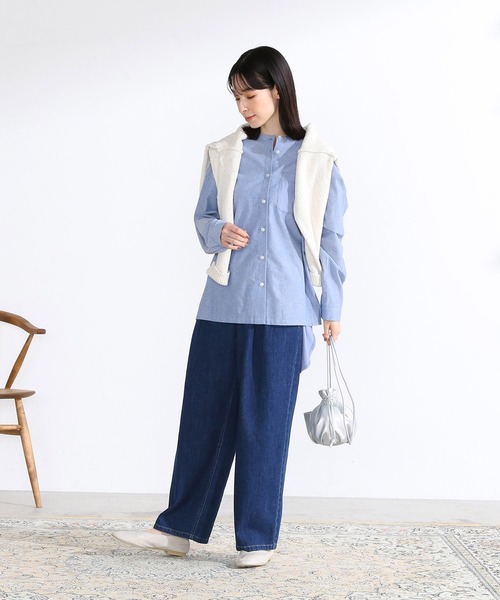 ONIGIRI(オニギリ)の「バンドカラーコンビシャツ(シャツ/ブラウス・レディース・ホワイト/ブルー・MEDIUM/LARGE)」の8枚目の写真