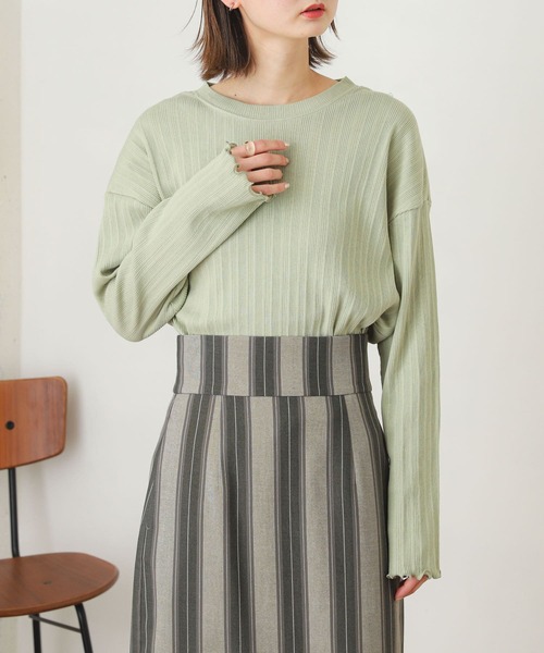 SENSE OF PLACE by URBAN RESEARCH（センスオブプレイスバイアーバンリサーチ）の「ランダムリブルーズトップ（Tシャツ/カットソー・レディース・ブラック/オフホワイト/ミント・ONE）」の3枚目の写真