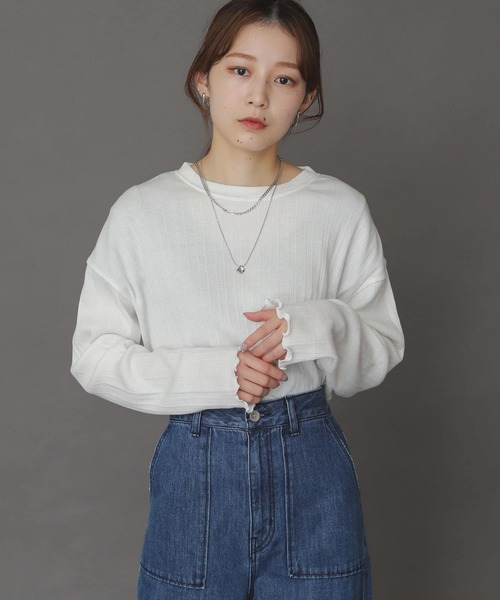 SENSE OF PLACE by URBAN RESEARCH（センスオブプレイスバイアーバンリサーチ）の「ランダムリブルーズトップ（Tシャツ/カットソー・レディース・ブラック/オフホワイト/ミント・ONE）」の10枚目の写真