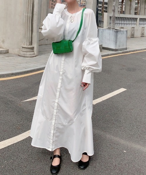 Diosfront（ディオスフロント）の「ボリュウームスリーブマキシ丈マーメイドシャツワンピース（ワンピース・レディース・ホワイト/ブラック/ライトグリーン/ブラック系その他/ピンク/ライトブルー・FREE）」の12枚目の写真