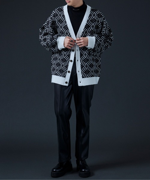Ellno Loset(エルノロゼット)の「ジャガードニットカーディガン(カーディガン/ボレロ・メンズ・ブラック/グリーン・FREE)」の7枚目の写真
