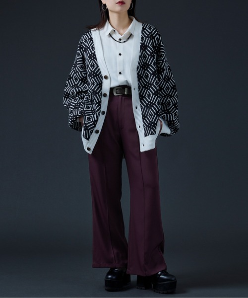 Ellno Loset(エルノロゼット)の「ジャガードニットカーディガン(カーディガン/ボレロ・メンズ・ブラック/グリーン・FREE)」の8枚目の写真