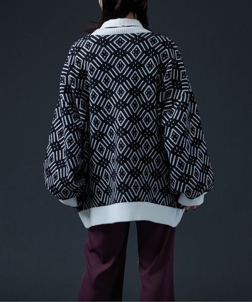 Ellno Loset(エルノロゼット)の「ジャガードニットカーディガン(カーディガン/ボレロ・メンズ・ブラック/グリーン・FREE)」の10枚目の写真