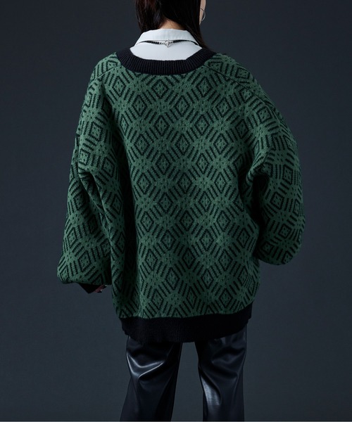 Ellno Loset(エルノロゼット)の「ジャガードニットカーディガン(カーディガン/ボレロ・メンズ・ブラック/グリーン・FREE)」の15枚目の写真