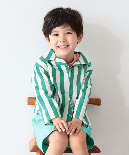 B:MING by BEAMS(ビーミングバイビームス)の「B:MING by BEAMS / ストライプ オープンカラー シャツ(90~140cm)(シャツ/ブラウス・キッズ・グリーン系その他/レッド系その他・110/130/120/140/90/100)」の2枚目の写真