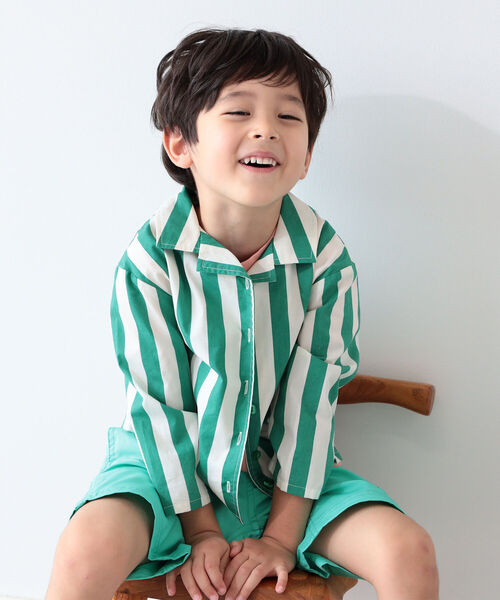 B:MING by BEAMS(ビーミングバイビームス)の「B:MING by BEAMS / ストライプ オープンカラー シャツ(90~140cm)(シャツ/ブラウス・キッズ・グリーン系その他/レッド系その他・110/130/120/140/90/100)」の6枚目の写真