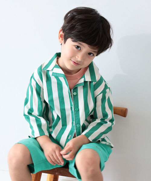 B:MING by BEAMS(ビーミングバイビームス)の「B:MING by BEAMS / ストライプ オープンカラー シャツ(90~140cm)(シャツ/ブラウス・キッズ・グリーン系その他/レッド系その他・110/130/120/140/90/100)」の7枚目の写真