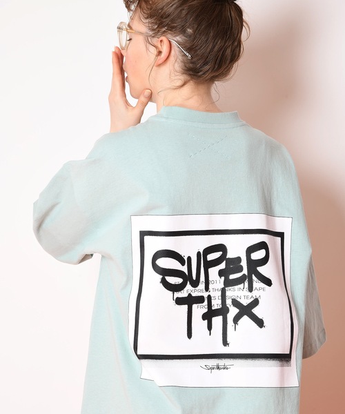 SUPERTHANKS（スーパーサンクス）の「ワンポイント＆バックプリントビッグシルエットTシャツ（ユニセックス）（Tシャツ/カットソー・メンズ・ホワイト/ブラック/ミント・M/L/S）」の3枚目の写真