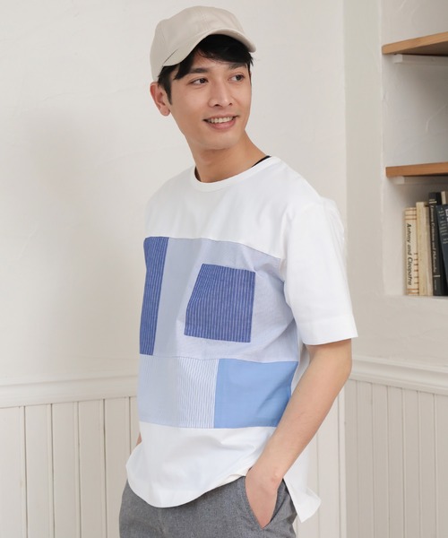 UNION STATION(ユニオンステーション)の「異素材切替デザインTシャツ/ストライプ柄(Tシャツ/カットソー・メンズ・ブラック/ホワイト・M/LL/L)」の1枚目の写真