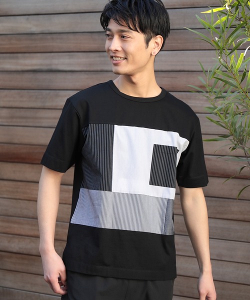 UNION STATION(ユニオンステーション)の「異素材切替デザインTシャツ/ストライプ柄(Tシャツ/カットソー・メンズ・ブラック/ホワイト・M/LL/L)」の2枚目の写真