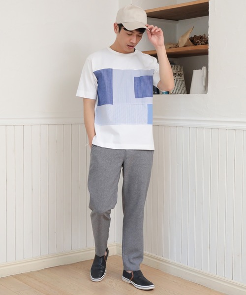 UNION STATION(ユニオンステーション)の「異素材切替デザインTシャツ/ストライプ柄(Tシャツ/カットソー・メンズ・ブラック/ホワイト・M/LL/L)」の7枚目の写真