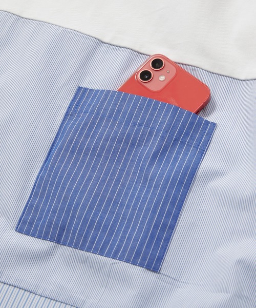 UNION STATION(ユニオンステーション)の「異素材切替デザインTシャツ/ストライプ柄(Tシャツ/カットソー・メンズ・ブラック/ホワイト・M/LL/L)」の12枚目の写真