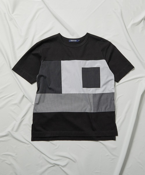 UNION STATION(ユニオンステーション)の「異素材切替デザインTシャツ/ストライプ柄(Tシャツ/カットソー・メンズ・ブラック/ホワイト・M/LL/L)」の9枚目の写真
