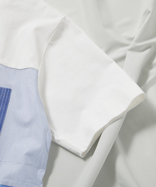 UNION STATION(ユニオンステーション)の「異素材切替デザインTシャツ/ストライプ柄(Tシャツ/カットソー・メンズ・ブラック/ホワイト・M/LL/L)」の14枚目の写真