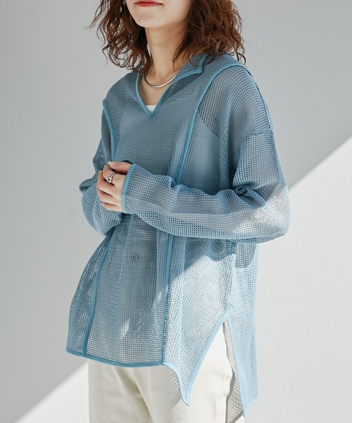 CIAOPANIC TYPY（チャオパニックティピー）の「コットンメッシュパッチワークプルオーバー（Tシャツ/カットソー・レディース・ブラック/ブルー/アイボリー・ONE SIZE）」の3枚目の写真