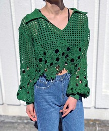 Jewelobe | 衿付きクロシェルーズニットプルオーバー(ニット/セーター)